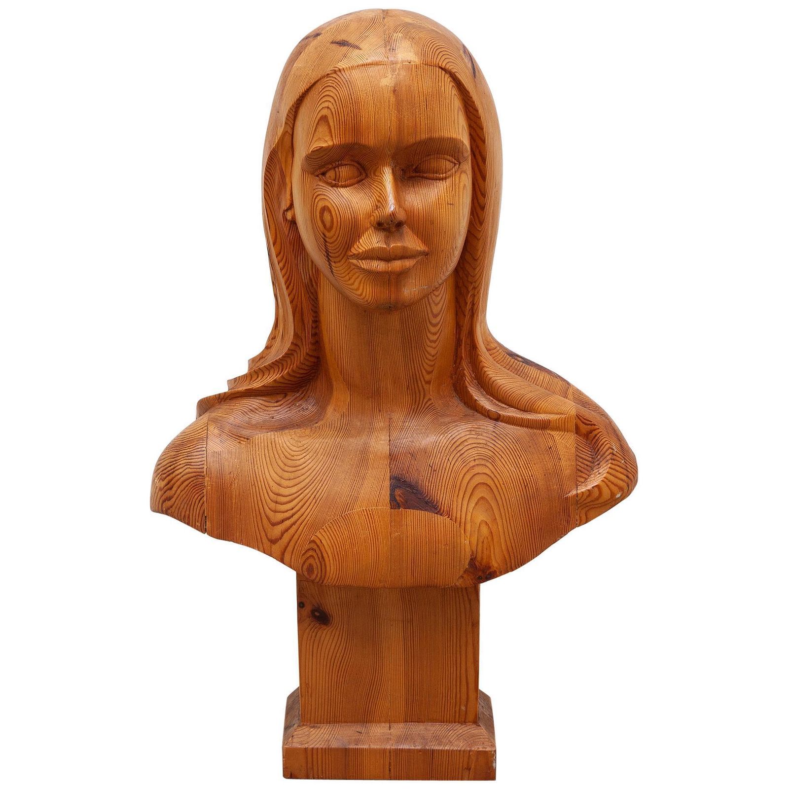 French Women Bust Sculpture "Marianne" Godess Of Liberty In Solid Wood, 1960s