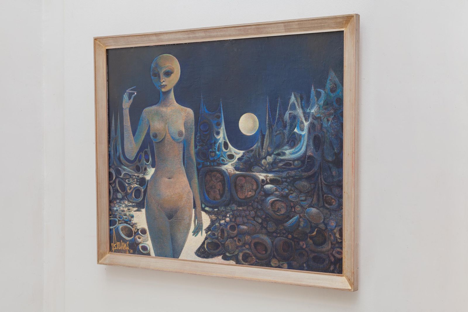 Surrealistic Oil Painting On Canvas, 1970s, Signed photo furniture