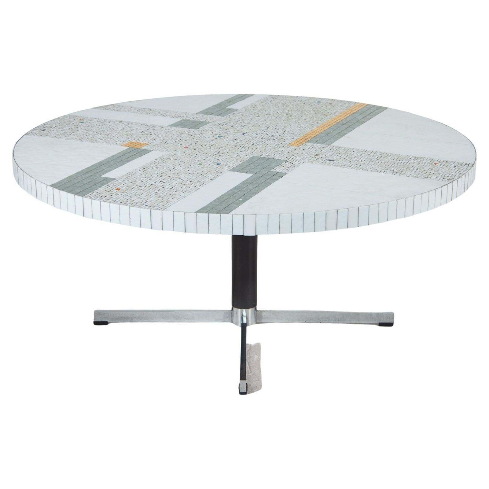 Large Round Mosaic Gold And White Tile Coffee Table Designed By Berthold Müller