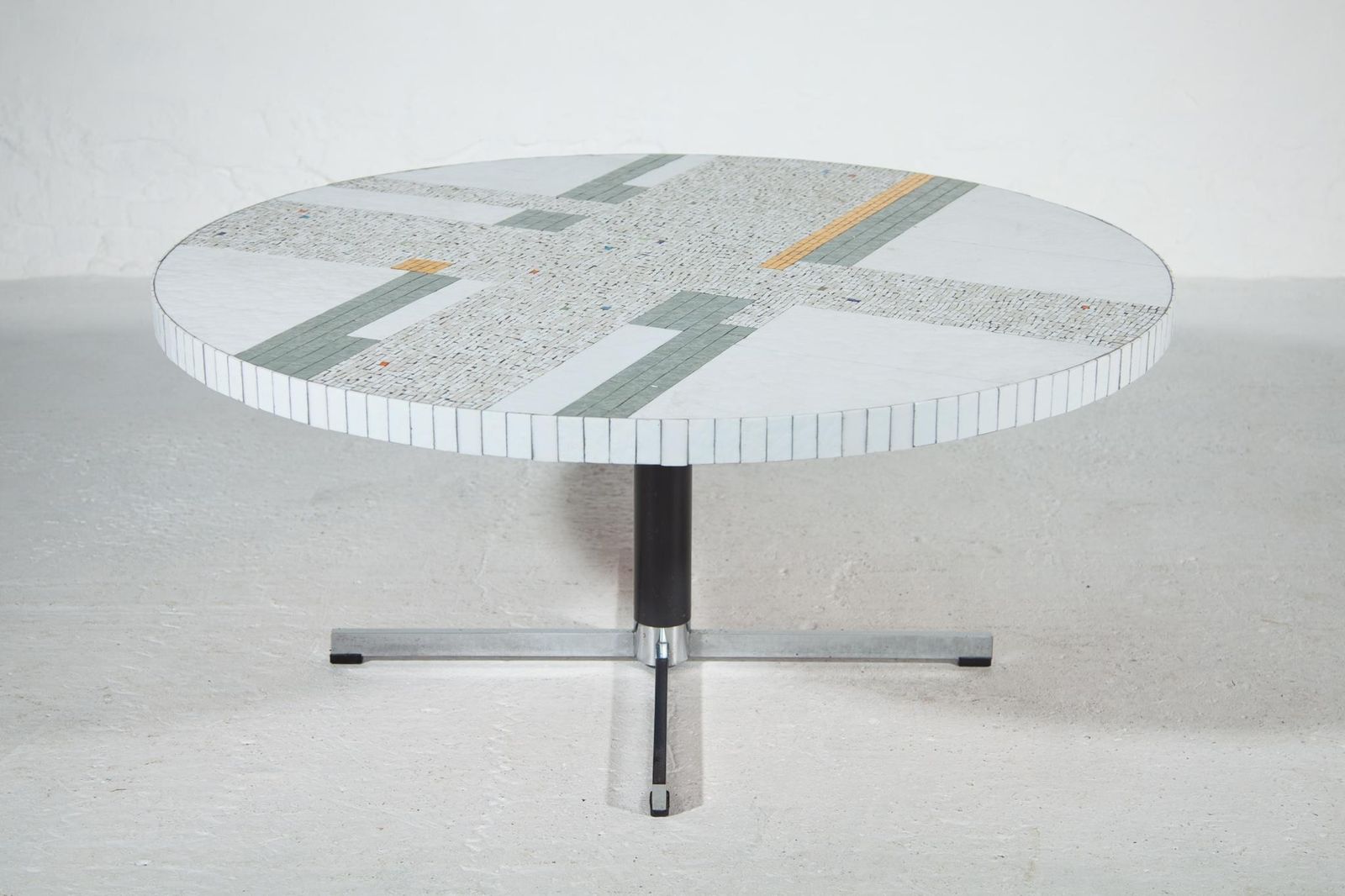 Large Round Mosaic Gold And White Tile Coffee Table Designed By Berthold Müller photo for sale