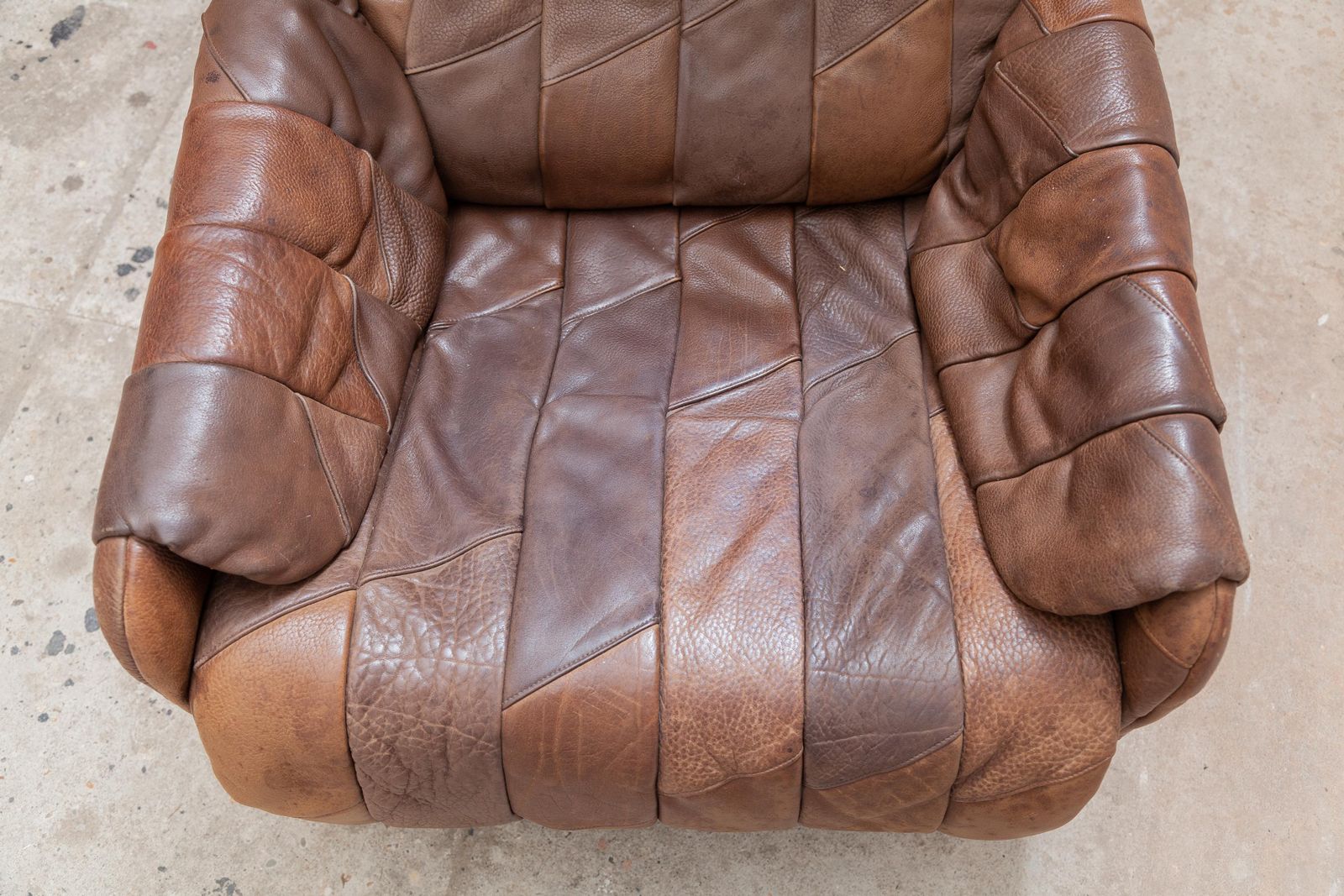 De Sede Brown Leather Patchwork Seventies Lounge Chair photo vintage