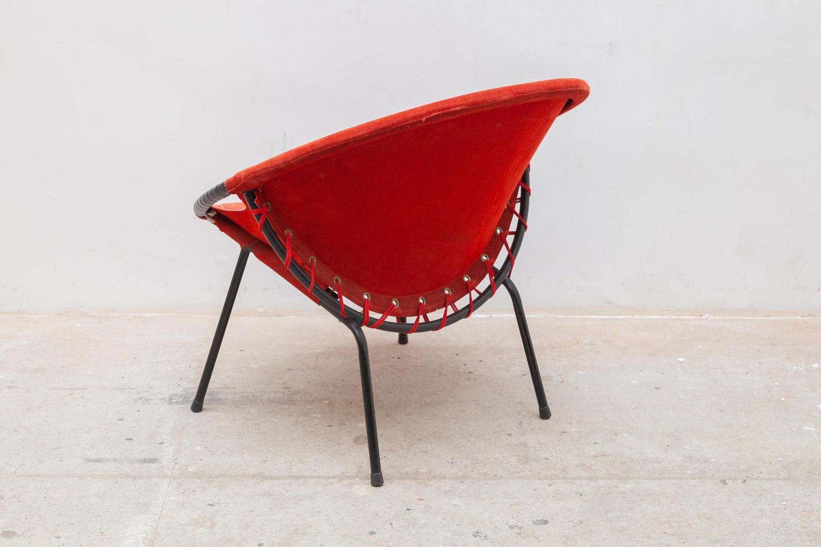 photo buy Pair Of Yellow And Red Natural Suede Leather Lounge Fifties Chairs By Hans Olsen