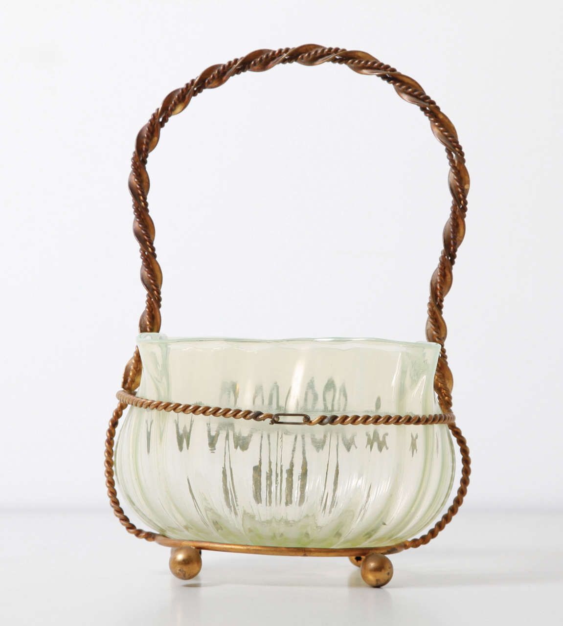 Art Nouveau Center Table Piece Green Opalescent Glass And Brass Jewel Frame photo 2118.0