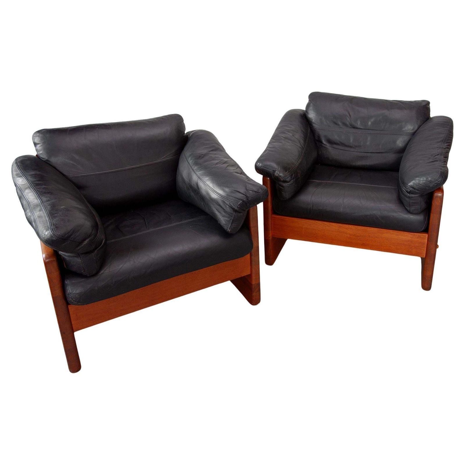 A. Mikael Laursen & Søn, Modern Brutalist Solid Teak Set Of Two Lounge Chairs photo furniture