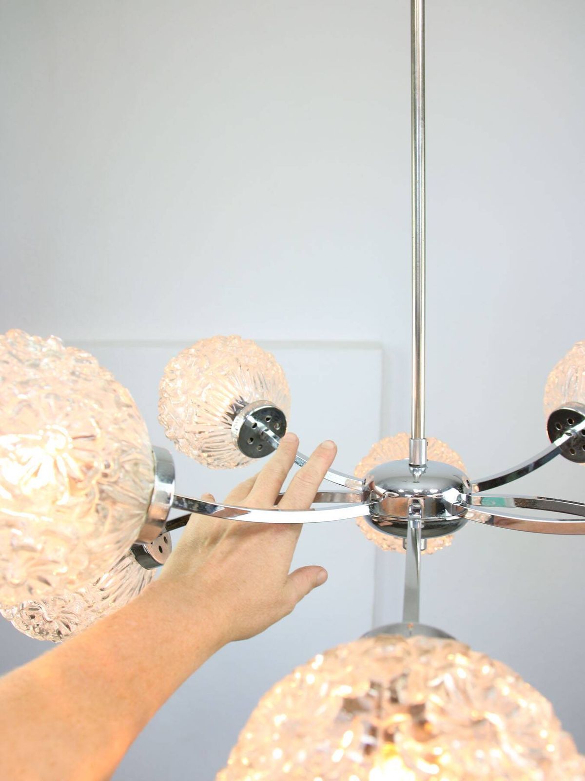 Mid Century Italian 8 Arm Chrome And Crystal Chandelier 1960s photo buy