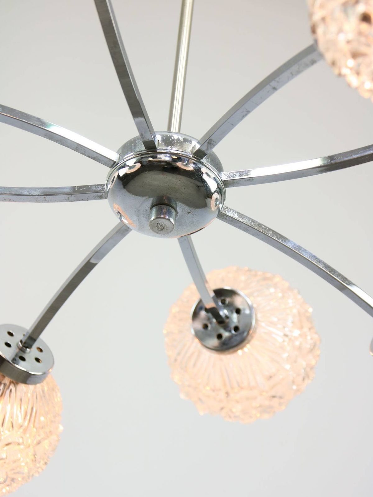 photo for sale Mid Century Italian 8 Arm Chrome And Crystal Chandelier 1960s