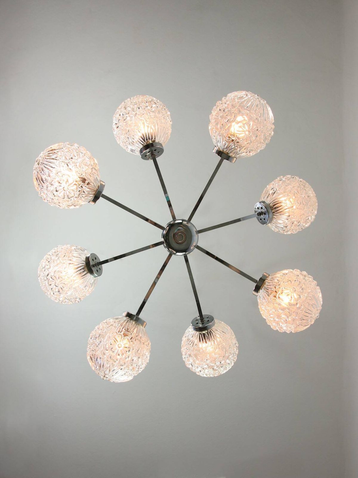 Lighting Mid Century Italian 8 Arm Chrome And Crystal Chandelier 1960s photo