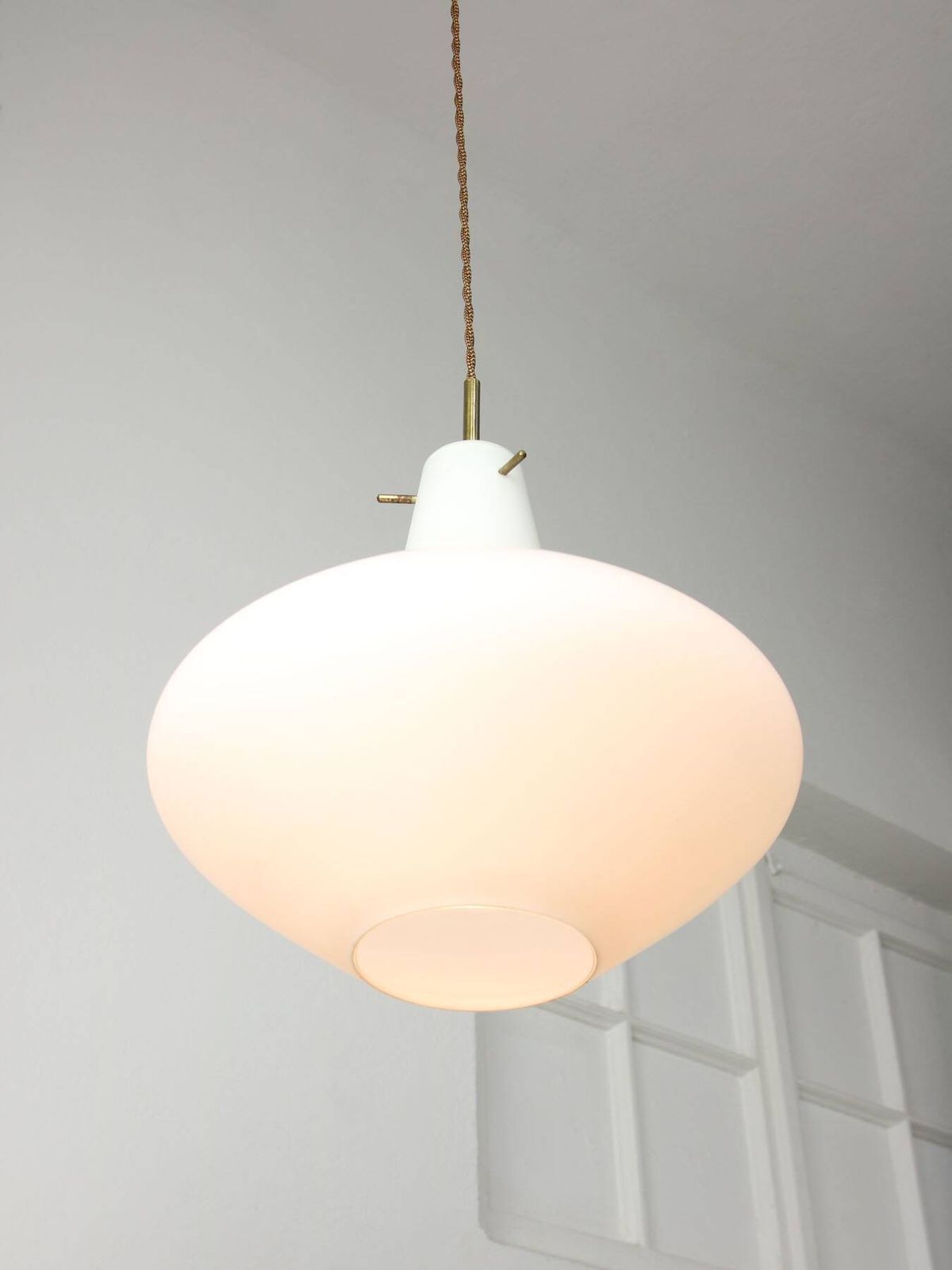 Mid Century Italian Brass And Opaline Glass Pendant Lamp photo furniture