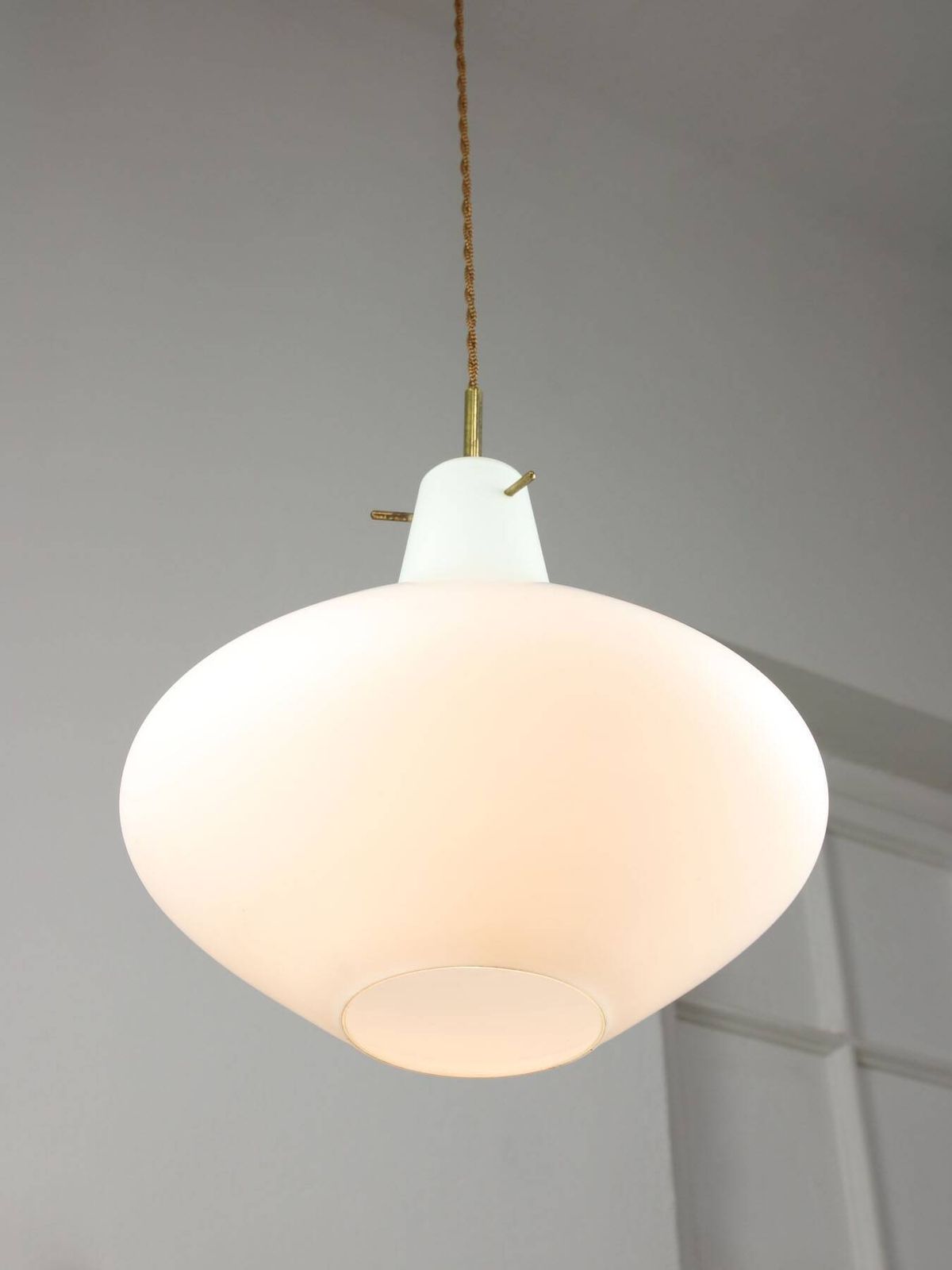Mid Century Italian Brass And Opaline Glass Pendant Lamp photo buy