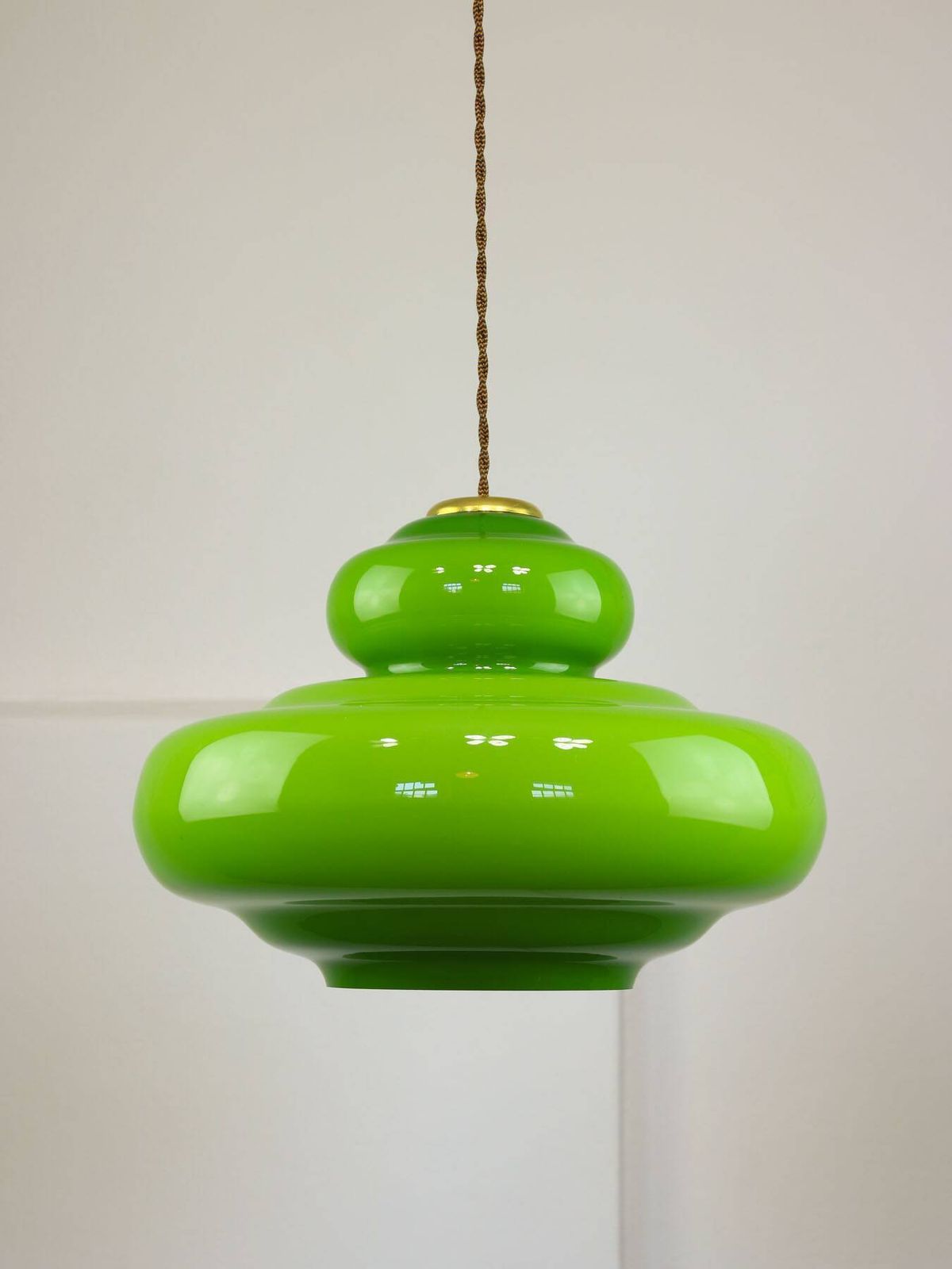 Mid Century Italian Green Glass And Brass Pendant Lamp photo furniture