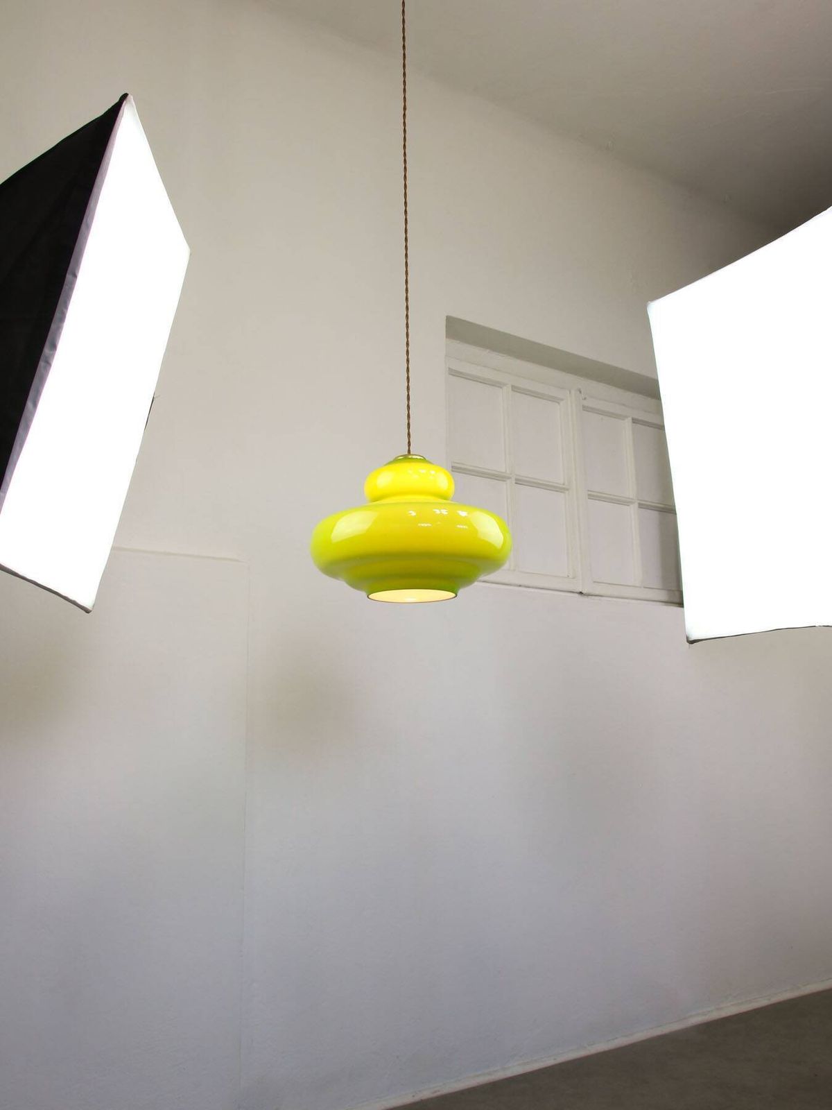 photo furniture Mid Century Italian Green Glass And Brass Pendant Lamp
