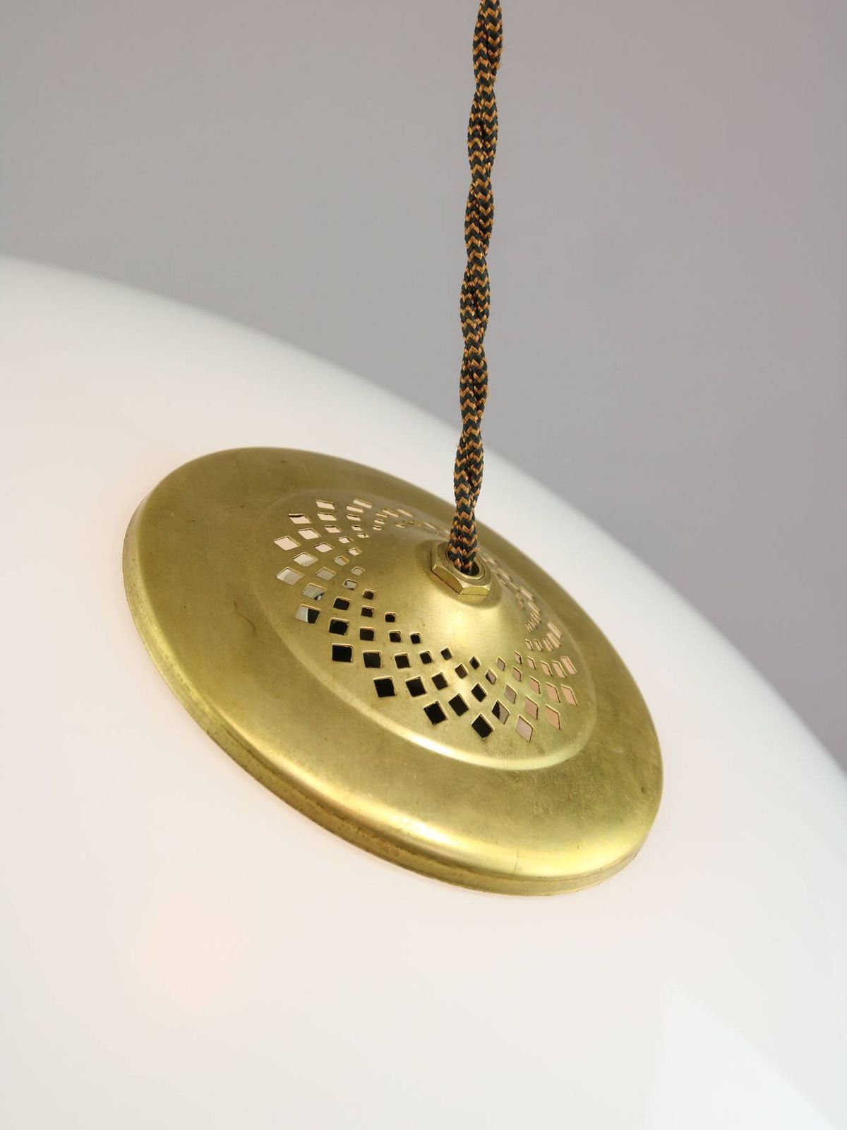 Mid Century Italian Saucer Glass And Brass Pendant Lamp photo vinterior