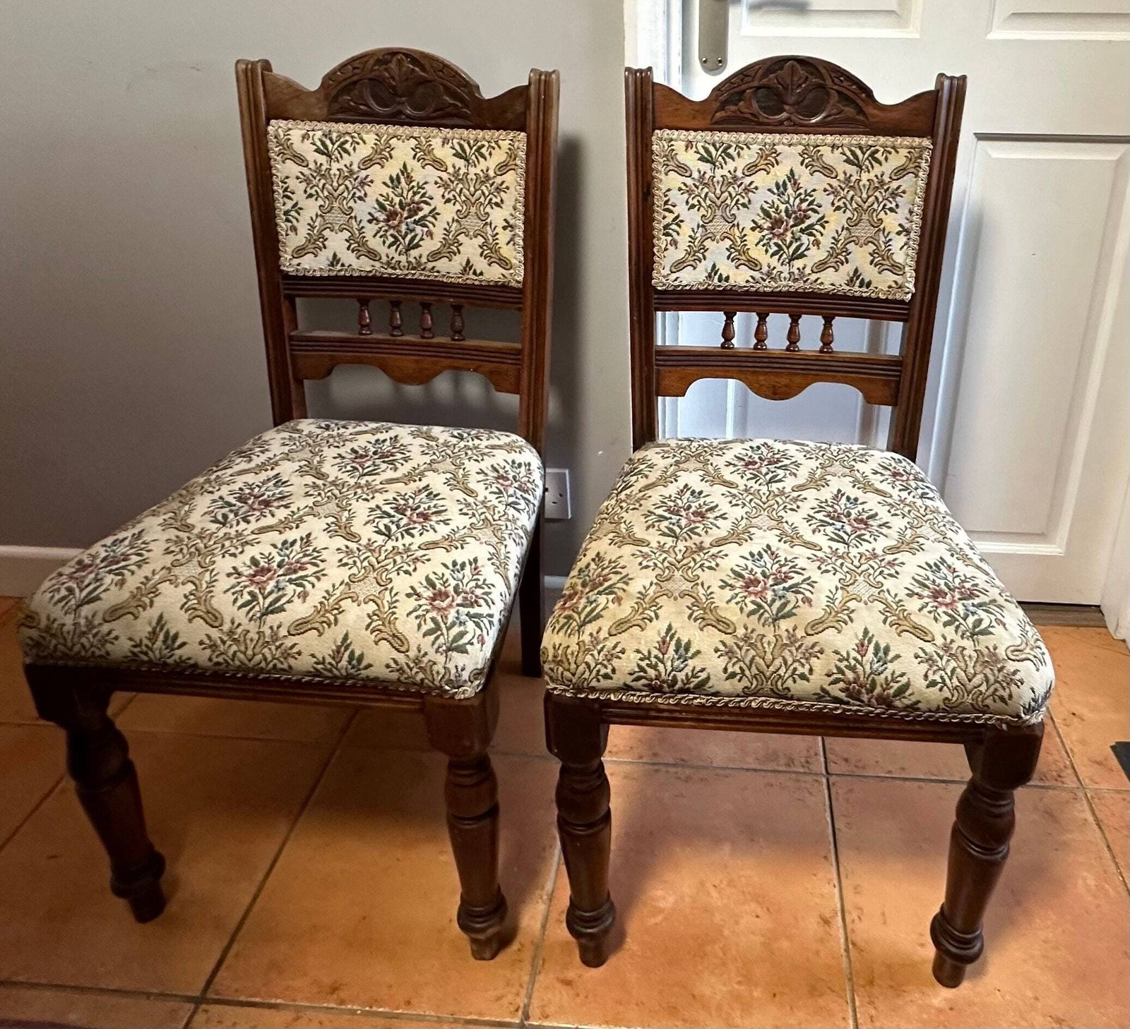Antique Pair Of Hardwood Edwardian Low Chairs Hall Way Chairs Occasional