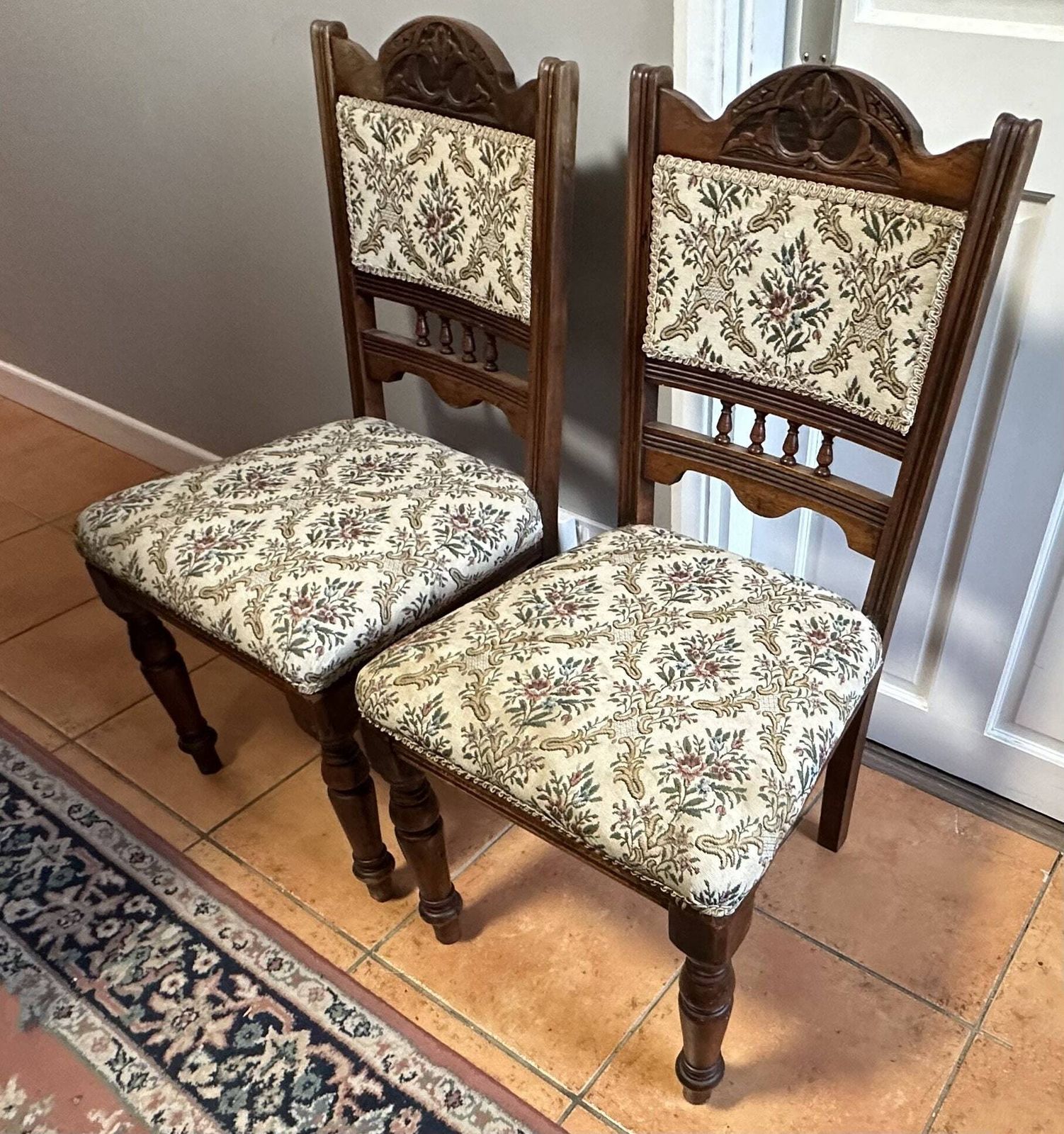 Antique Pair Of Hardwood Edwardian Low Chairs Hall Way Chairs Occasional photo furniture
