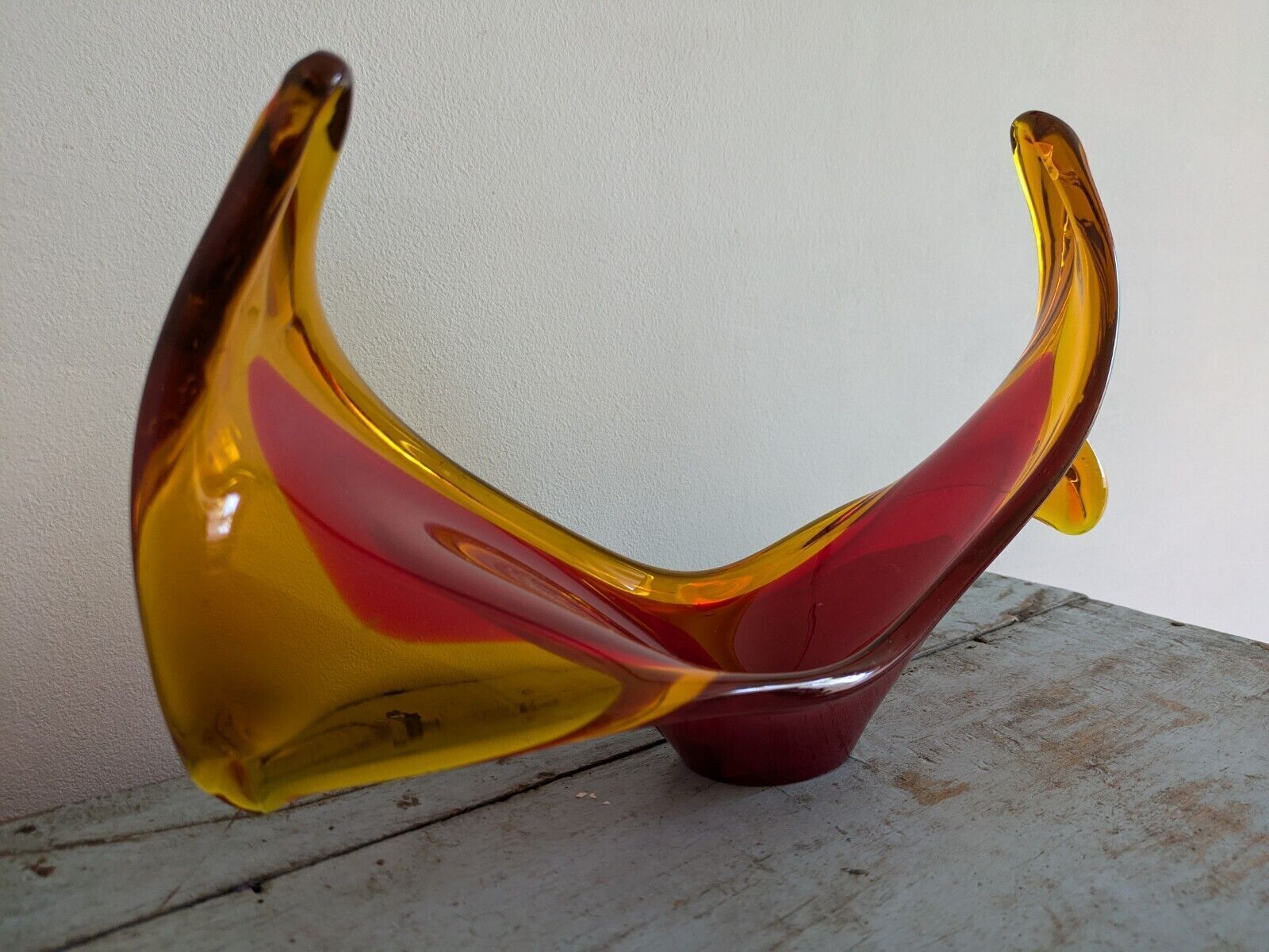 Viartec Murano Style Selenium Red And Orange Spanish Glass Sculpture Uv Glow Vgc photo Art