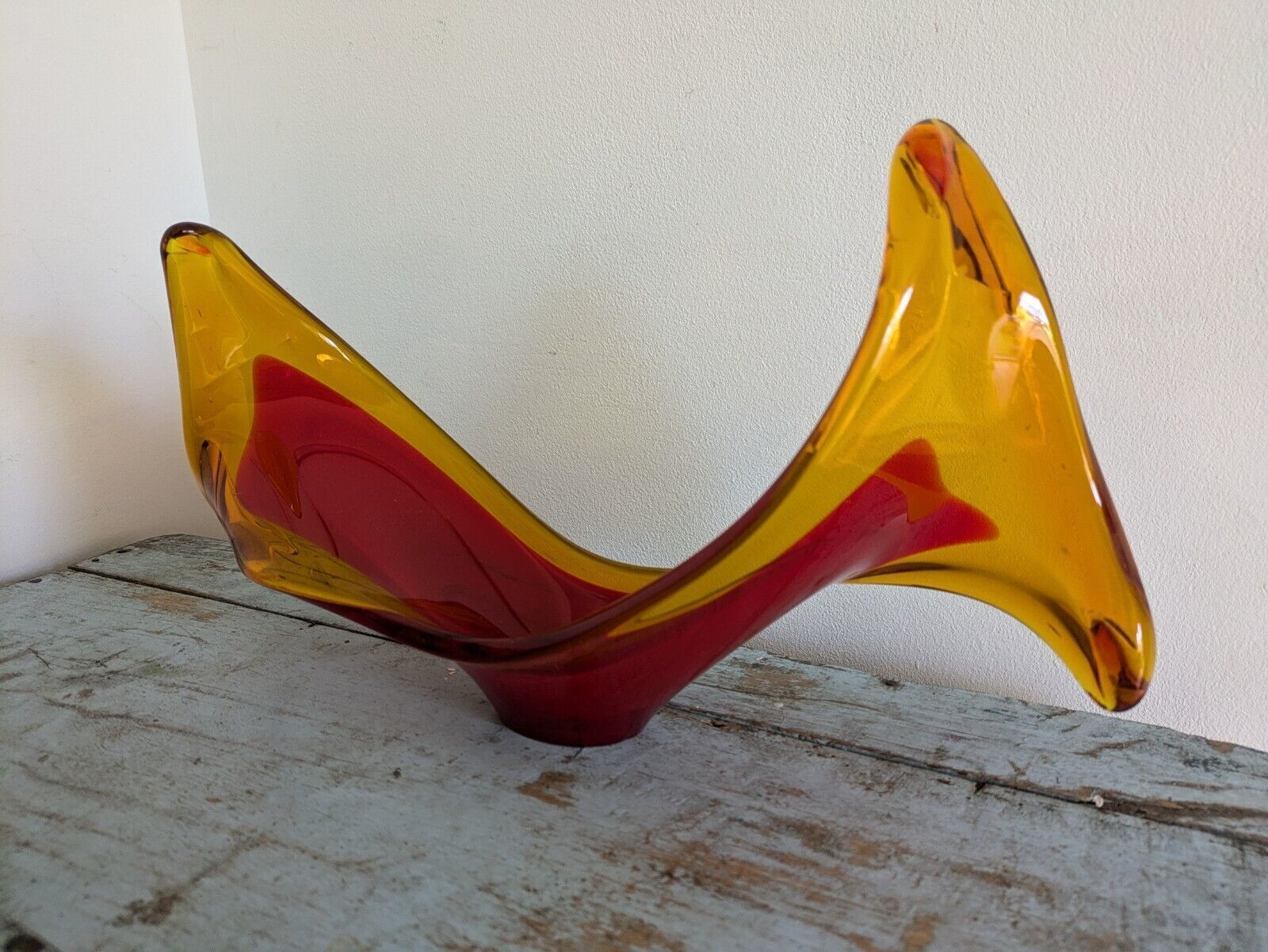 Viartec Murano Style Selenium Red And Orange Spanish Glass Sculpture Uv Glow Vgc photo 75.0