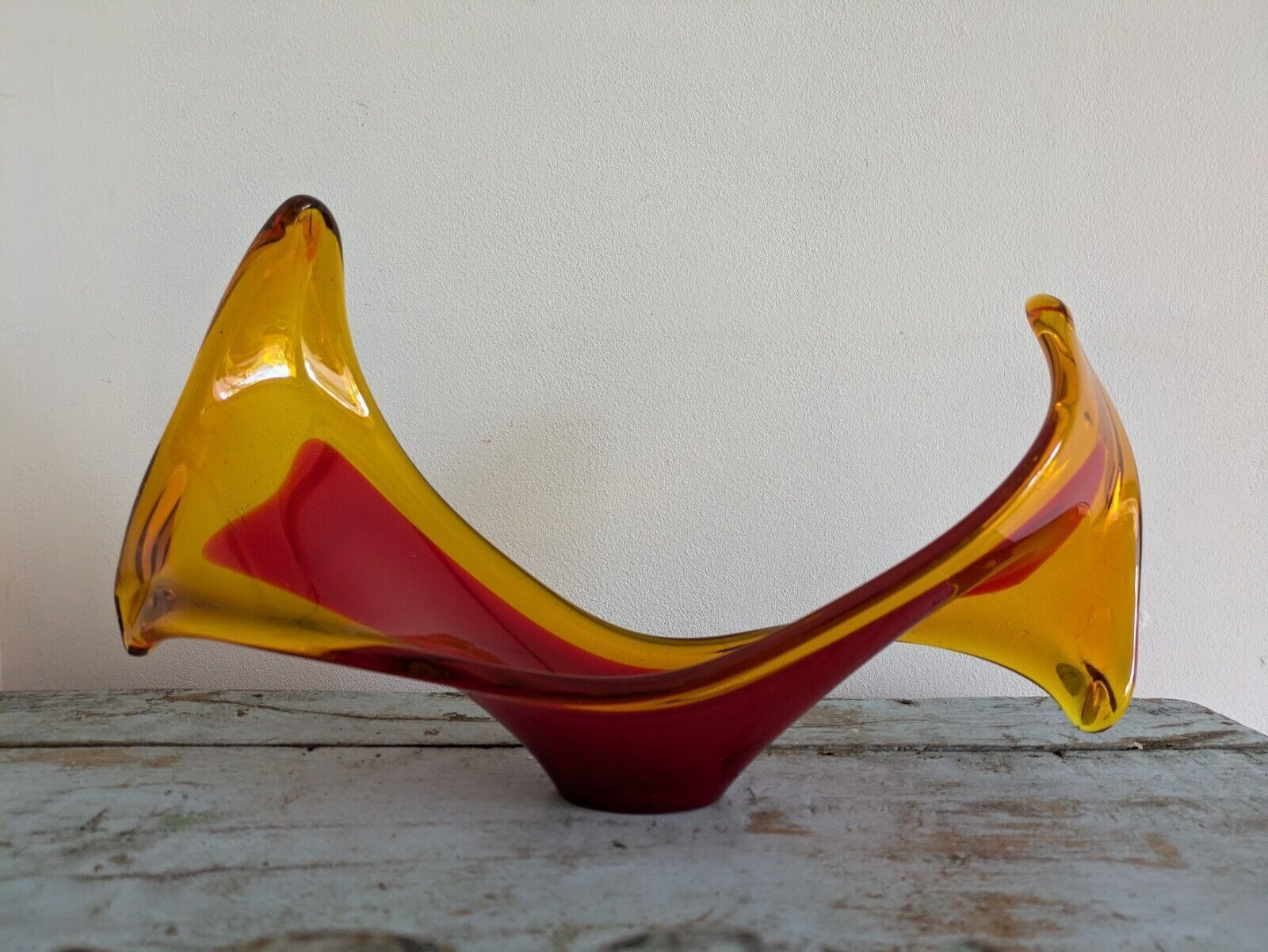 Viartec Murano Style Selenium Red And Orange Spanish Glass Sculpture Uv Glow Vgc photo vinterior