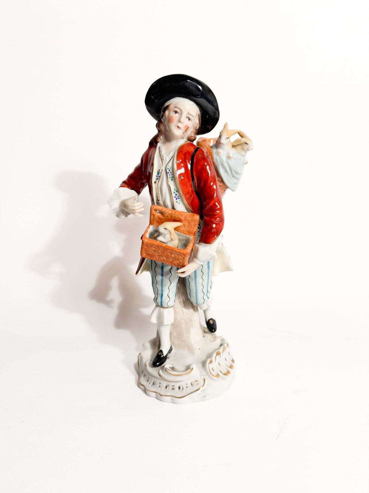 Polychrome Porcelain Figurine Sitzendorf Of Rabbit Seller From The 1800s