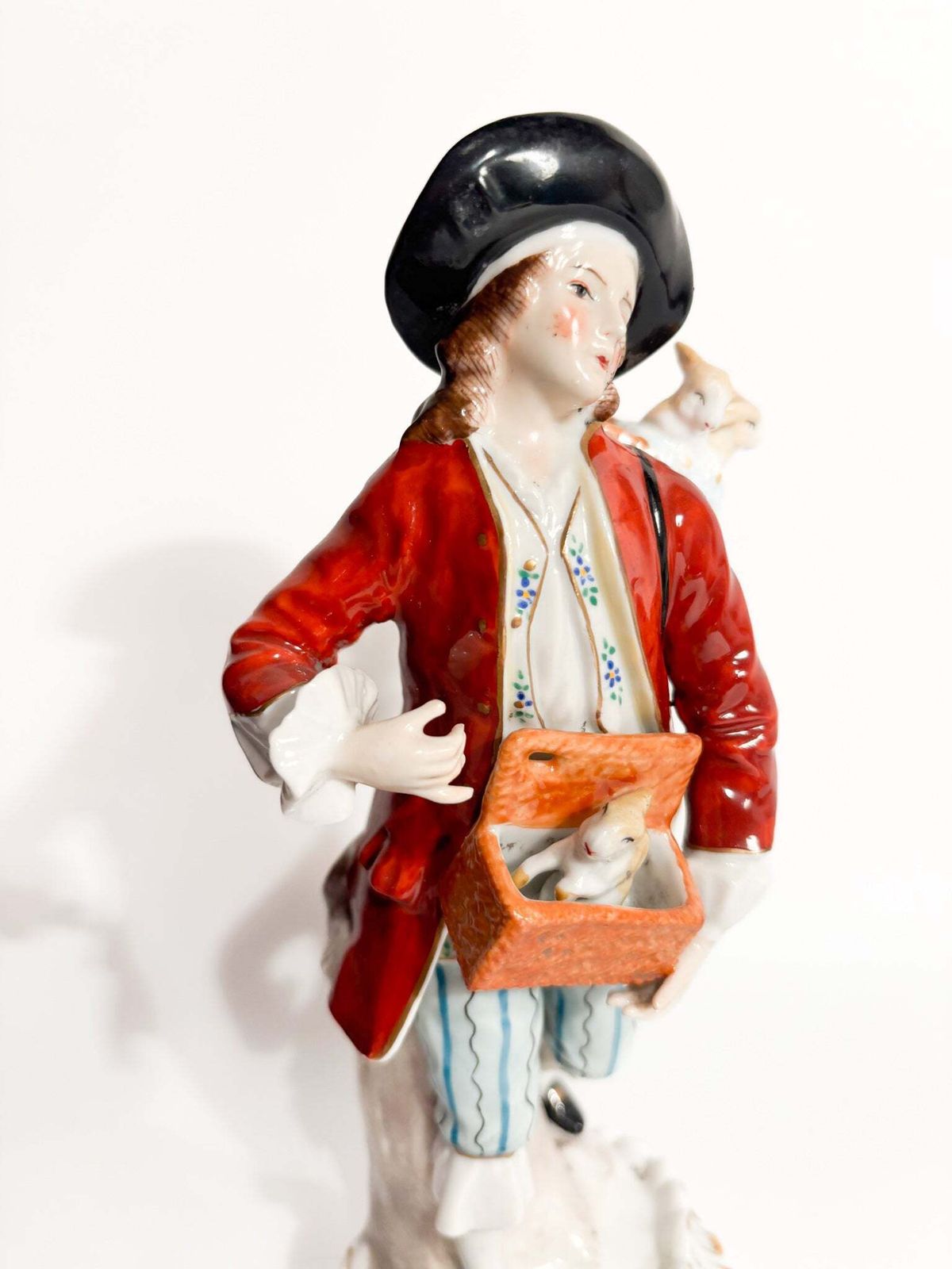 Polychrome Porcelain Figurine Sitzendorf Of Rabbit Seller From The 1800s photo Home Decor