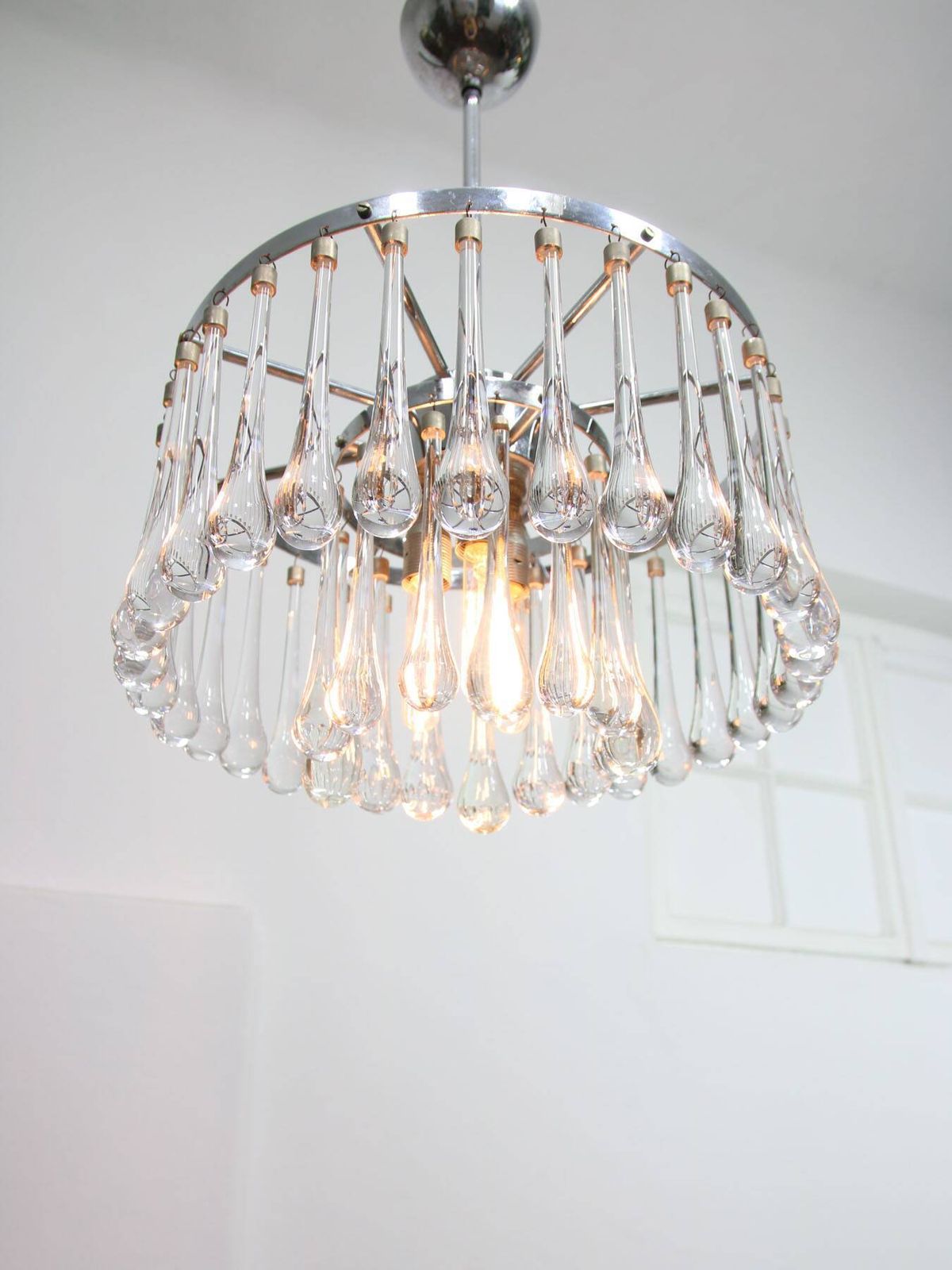 Lighting Mid Century Italian Crystal Teardrop Chandelier, 1960s photo