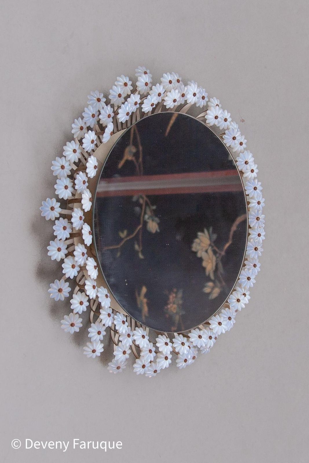Illuminated Flower Wall Mounted Round Mirror By Münchner Zierspiegel, 1960s photo for sale
