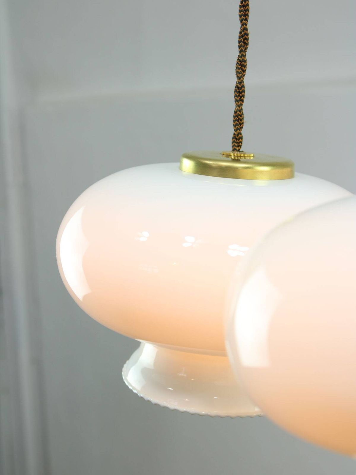 Lighting Mid Century Italian Opaline Glass & Brass Pendant Lamp, Set Of 3 photo