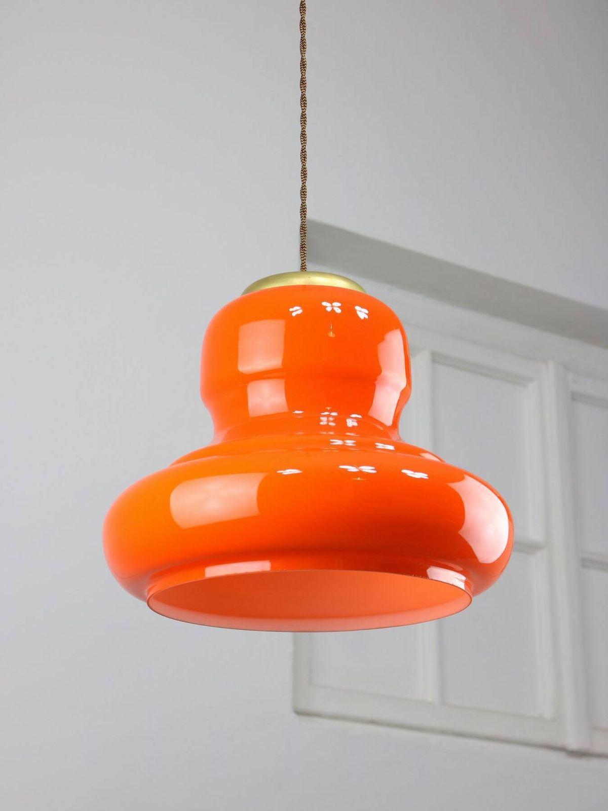 Mid Century Italian Orange Glass And Brass Pendant Lamp photo furniture