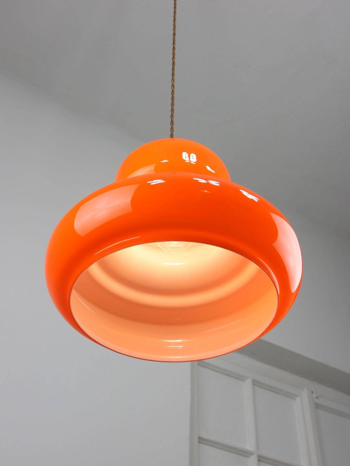 Mid Century Italian Orange Glass And Brass Pendant Lamp photo 515.0