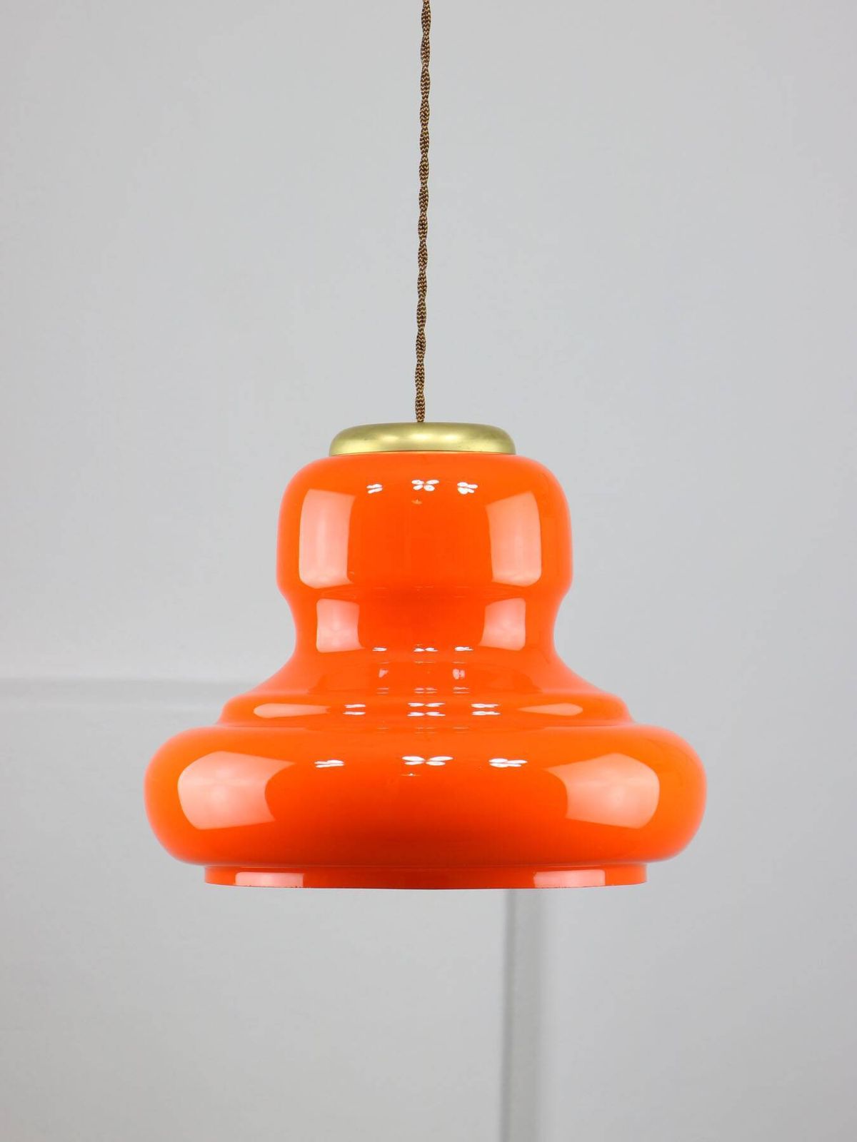 photo for sale Mid Century Italian Orange Glass And Brass Pendant Lamp