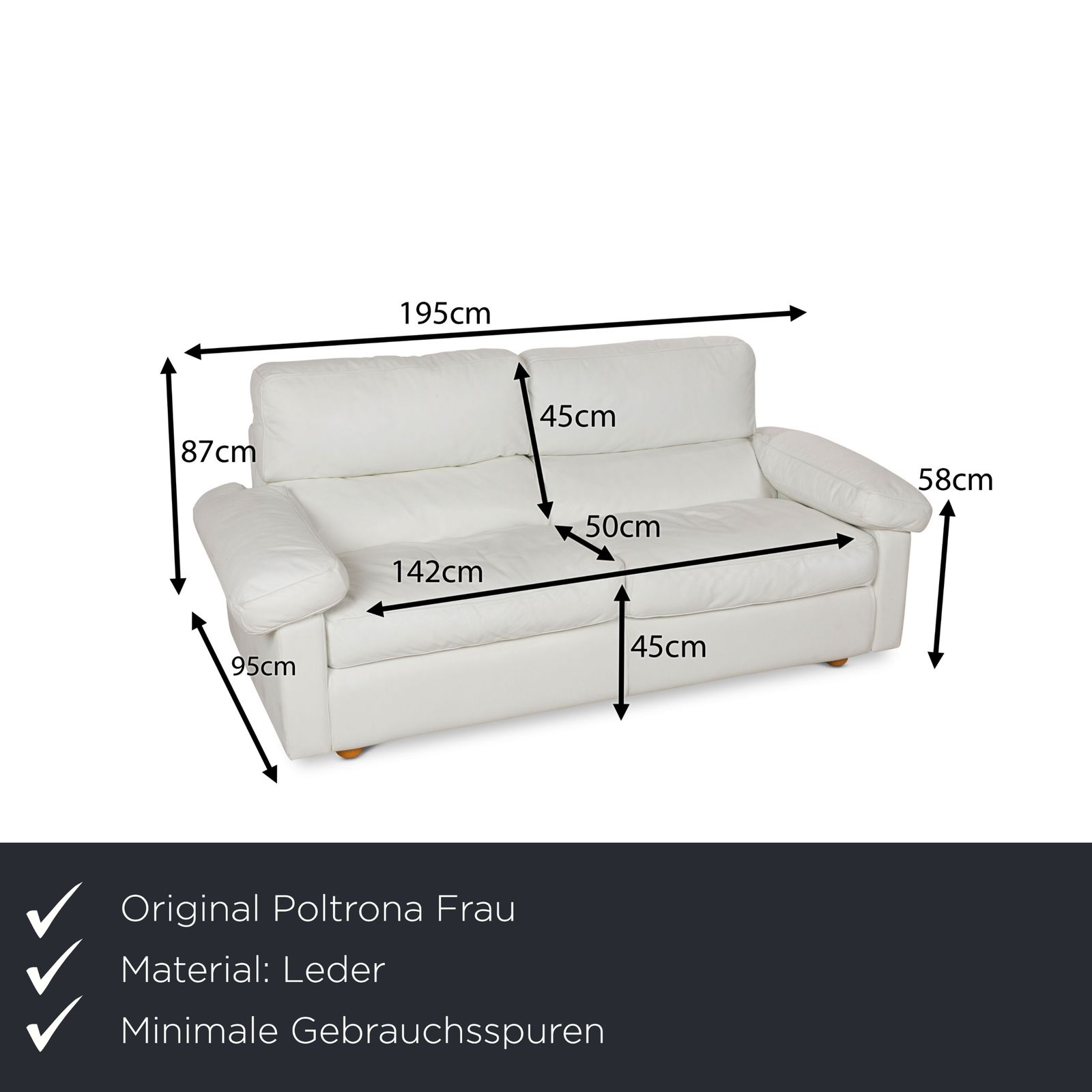 Canapé 2 places Poltrona Frau Petronio en cuir blanc photo furniture