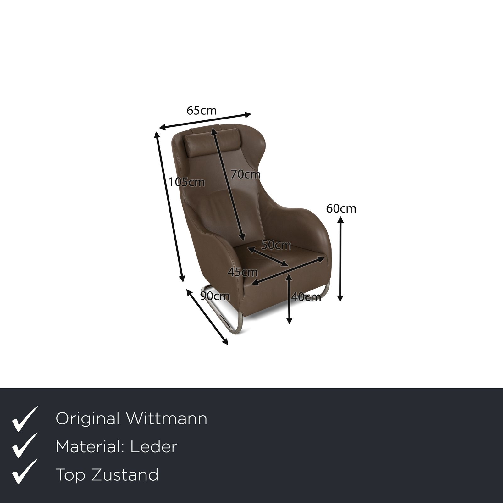Fauteuil cantilever Wittmann Jolly en cuir marron photo furniture