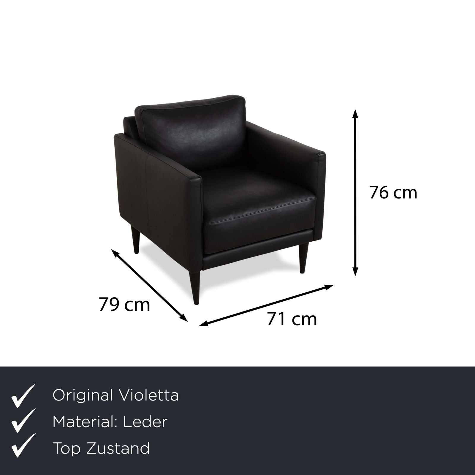 Violetta Edita Leren Fauteuil Zwart Antraciet photo furniture