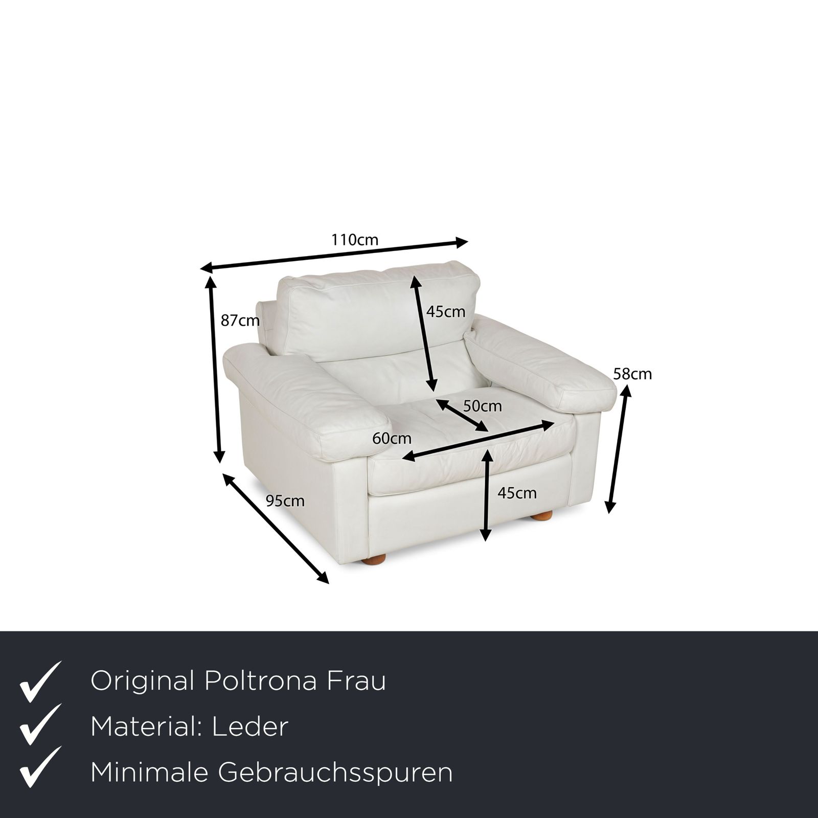 Fauteuil Poltrona Frau Petronio en cuir blanc photo furniture