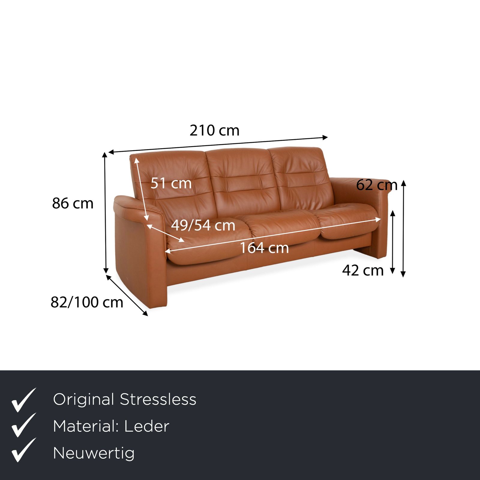 Canapé 3 places Stressless Sapphire en cuir marron, fonction manuelle photo furniture
