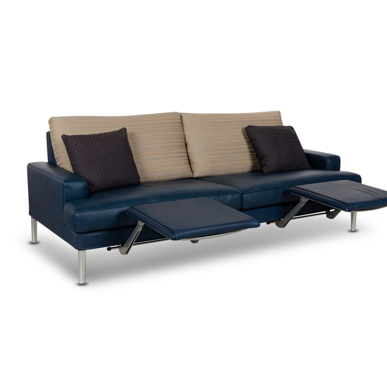 Mobilier Canapé FSM Clarus 3 places en cuir bleu et marron, fonction manuelle photo