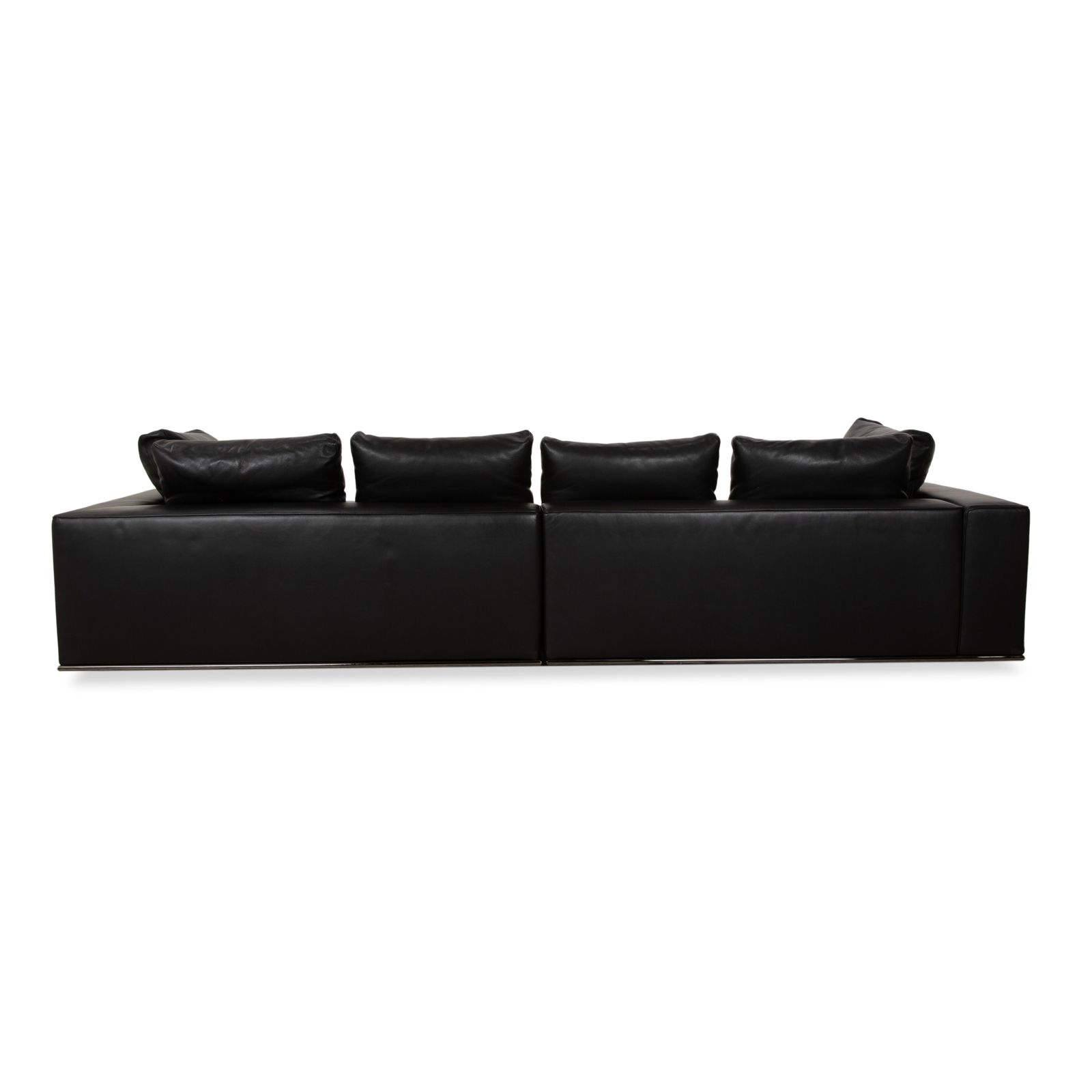 Canapé d'angle Minotti Hamilton en cuir noir, récamière droite à fonction manuelle photo vintage