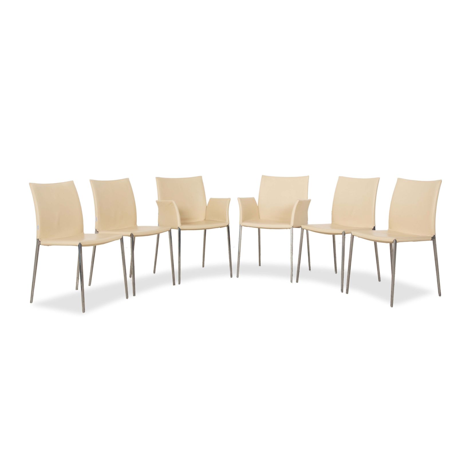 Set Of 6 Zanotta Lia Leather Chair Cream Beige Egg Colored