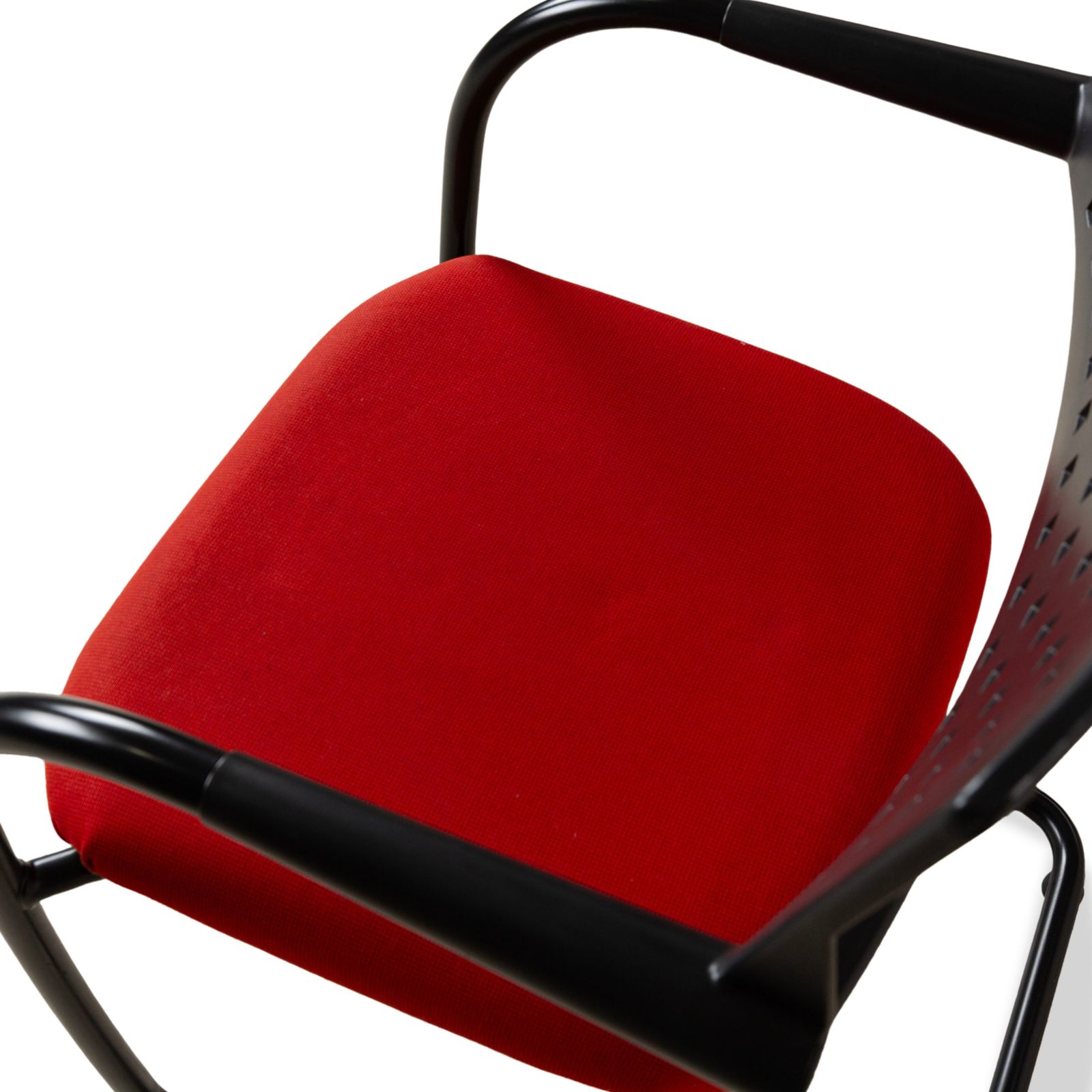 Set Of 8 Vitra Visavis Fabric Chairs Red Black photo vinterior