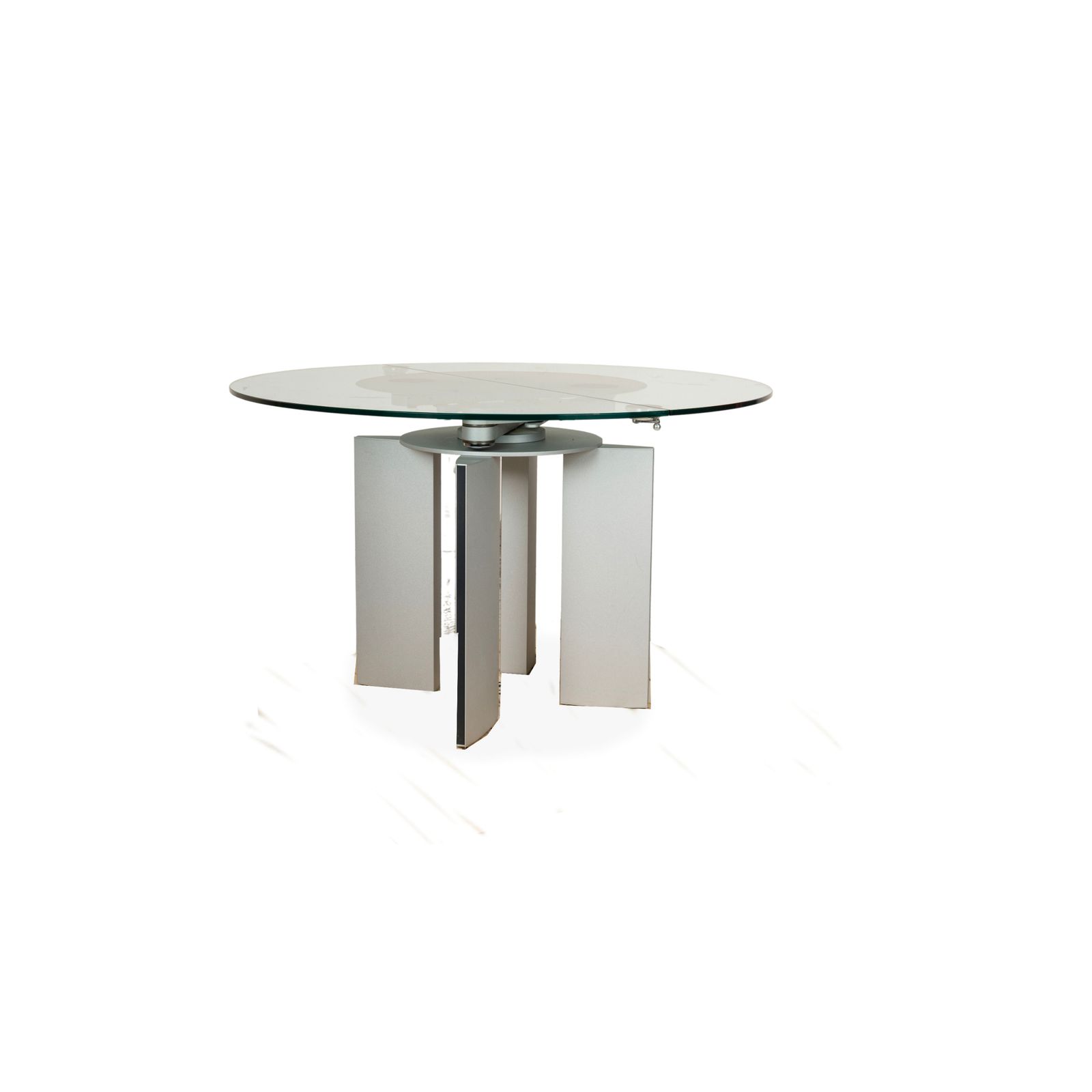 Table à manger Ronald Schmitt K / G 750 / E en verre argenté, fonction rallonge 120-180 x 120 cm