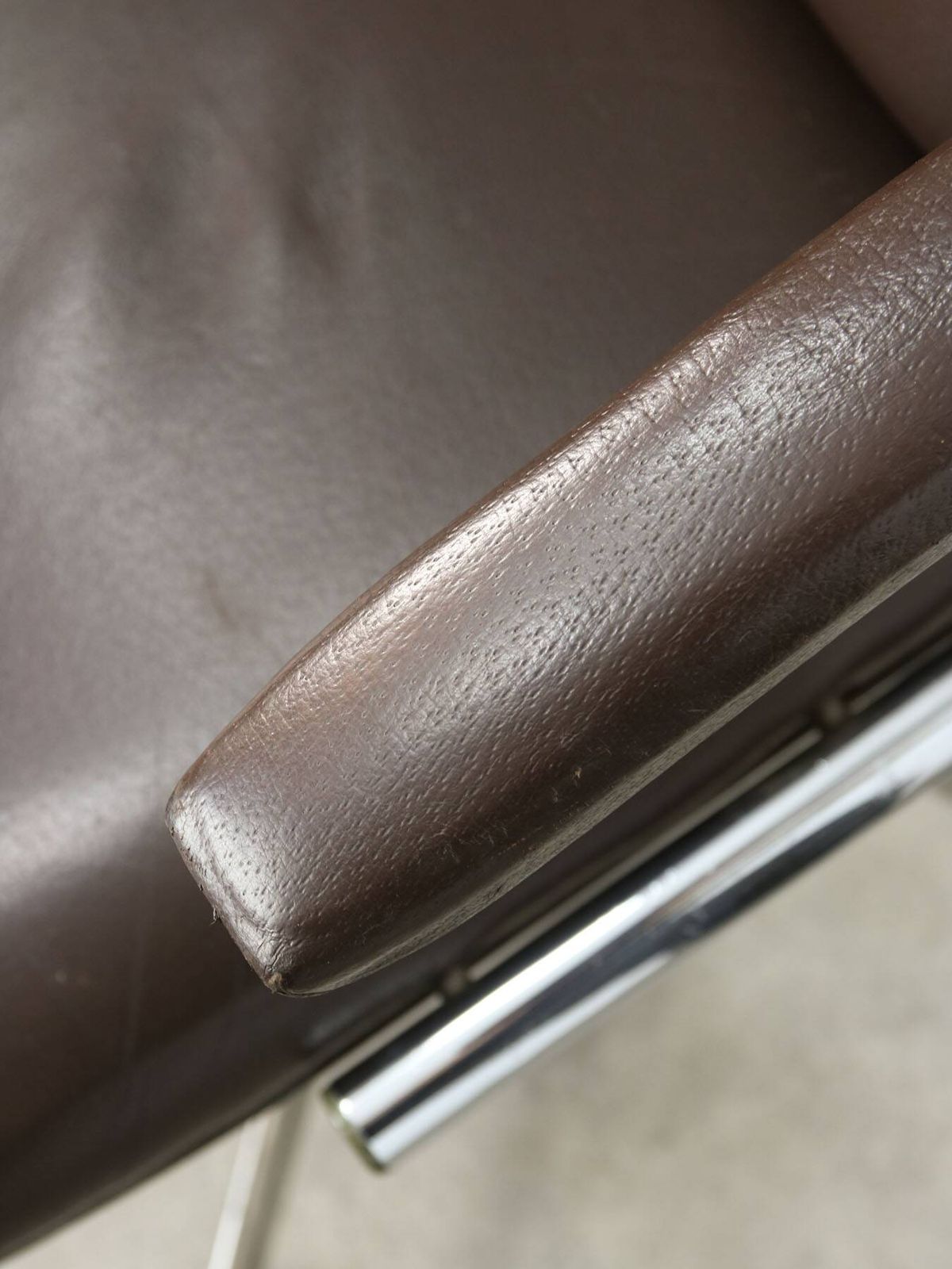Furniture Mid Century Italian Brown Leather Swivel Chair photo