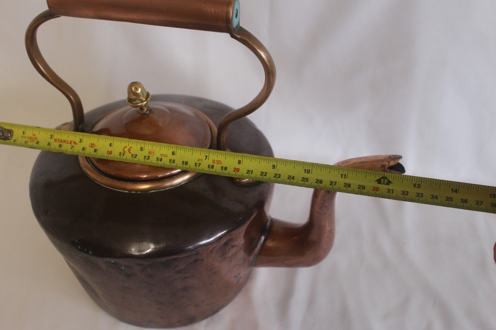 photo vinterior Beautiful Antique Copper Kettle 5 Pint Victorian Kettle Wt Dovetail Seam Brass