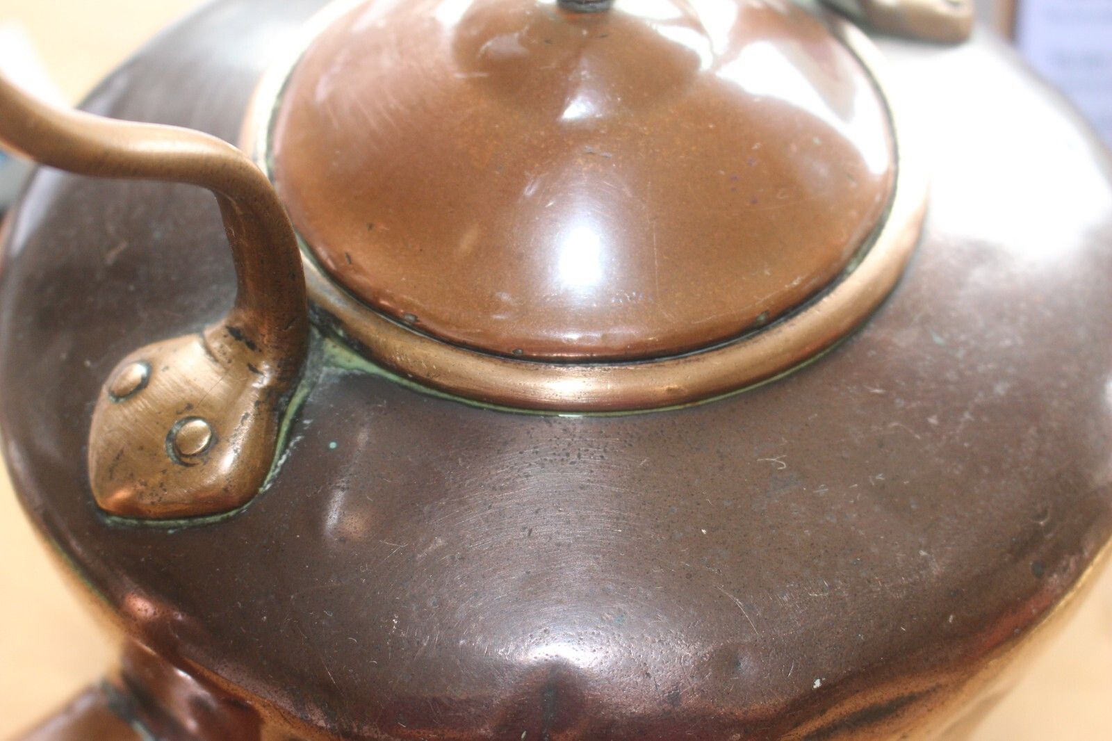 photo buy Beautiful Antique Copper Kettle 5 Pint Victorian Kettle Wt Dovetail Seam Brass