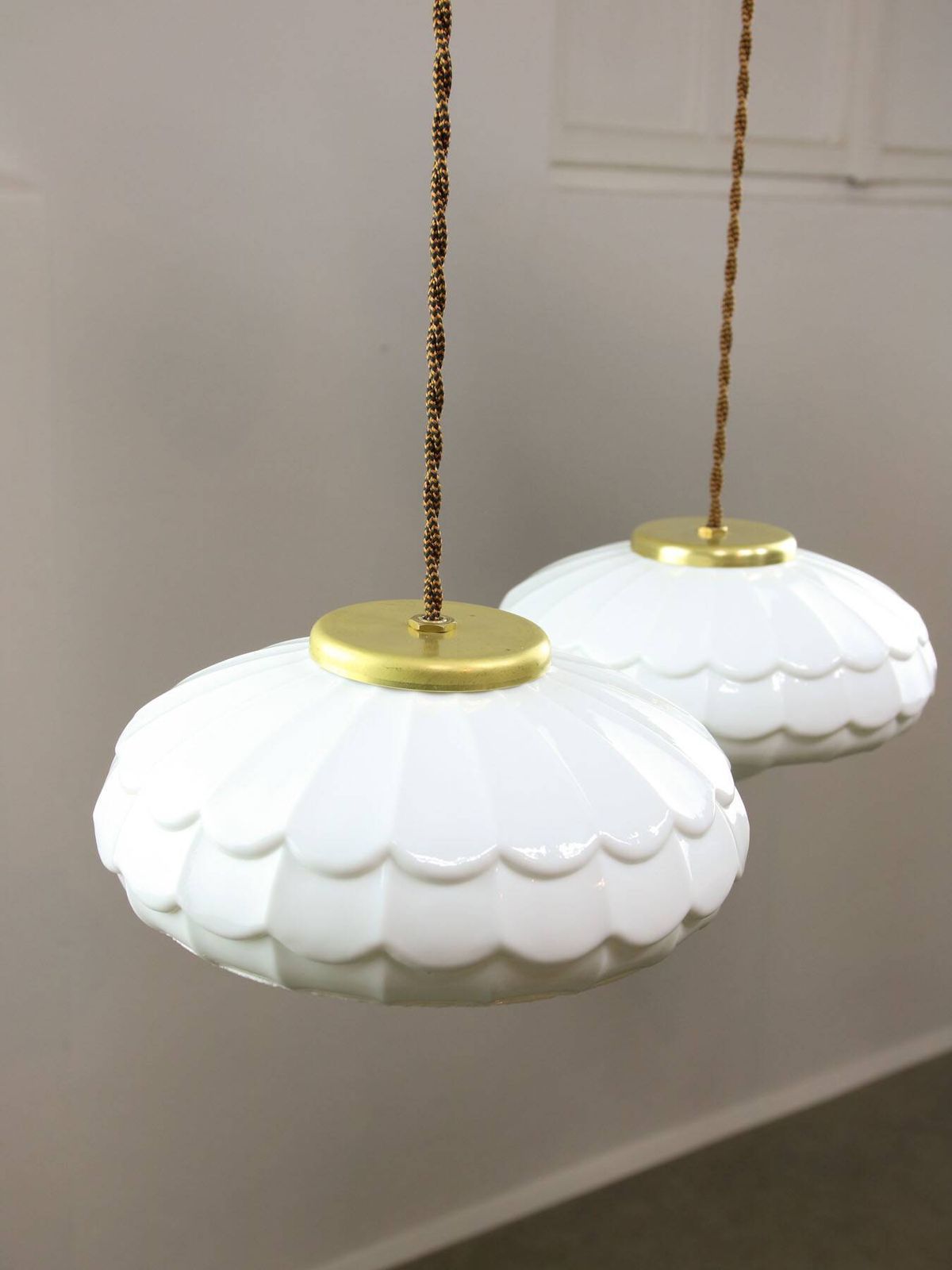 photo buy Mid Century Italian Ceramic And Brass Pendant Lamps Set Of 2