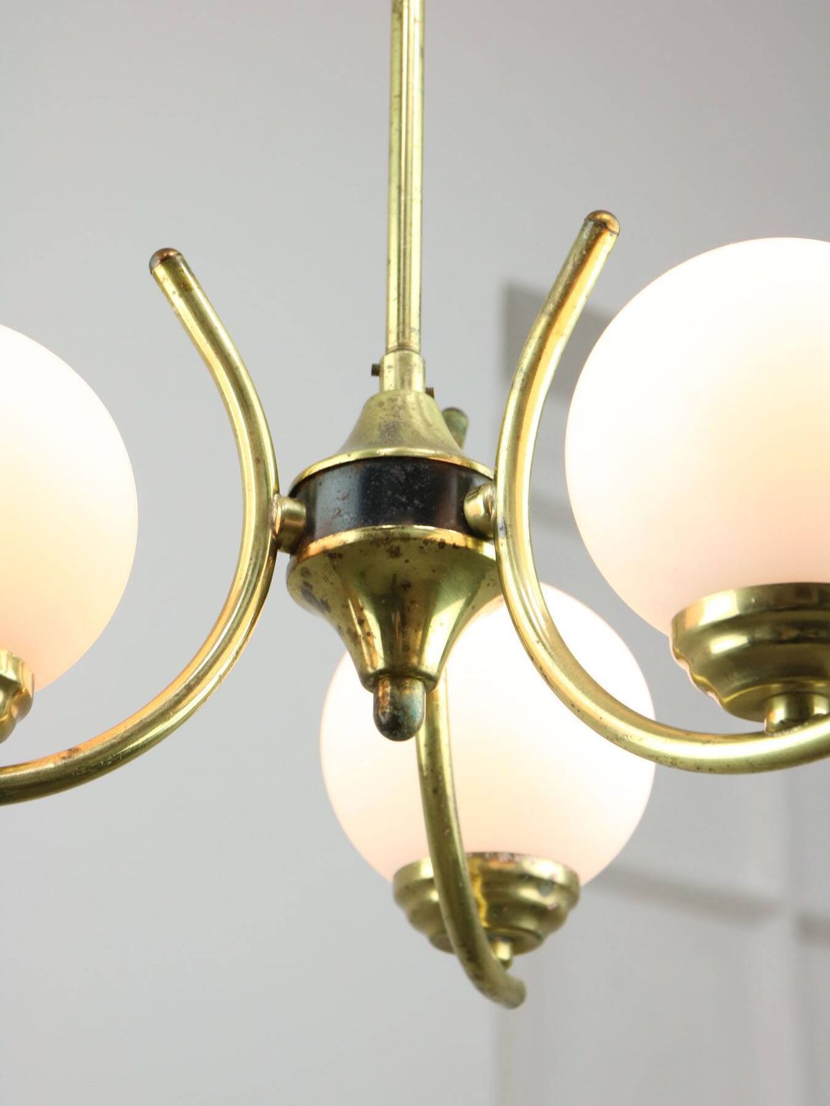 Mid Century Italian Brass And Opaline Chandelier photo buy