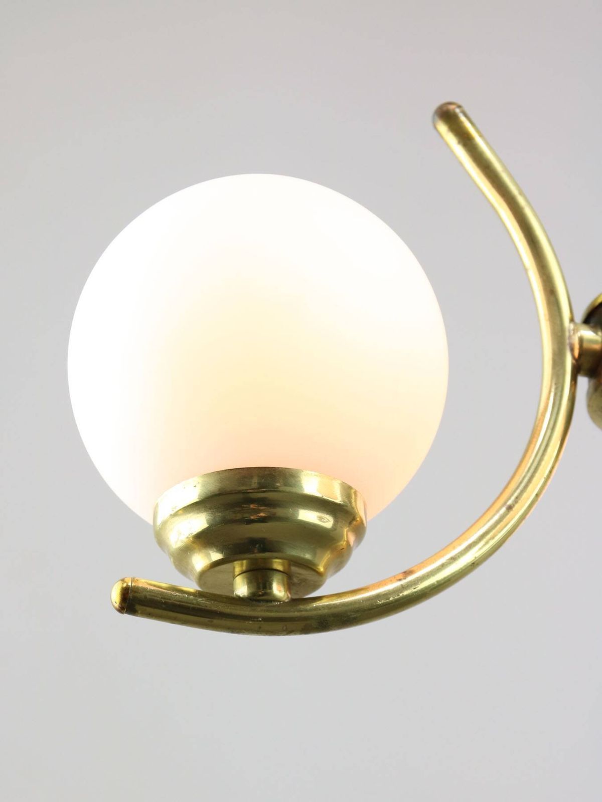 Lighting Mid Century Italian Brass And Opaline Chandelier photo