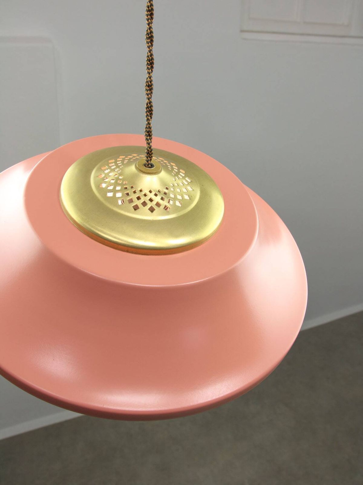 Mid Century Italian Pink Metal And Brass Pendant Lamp photo 432.0