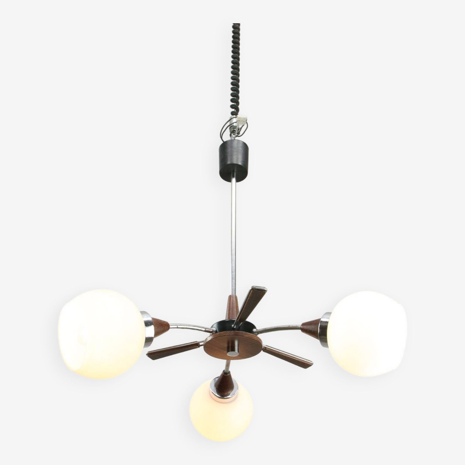 Mid Century Italian Chrome And Opaline Chandelier