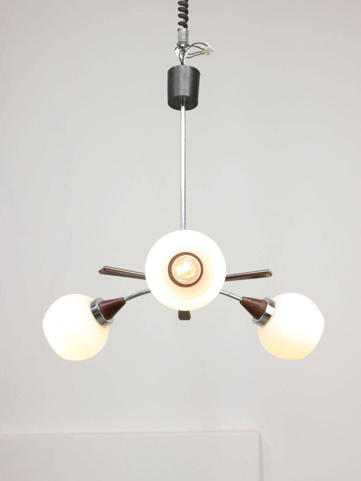 Mid Century Italian Chrome And Opaline Chandelier photo vintage