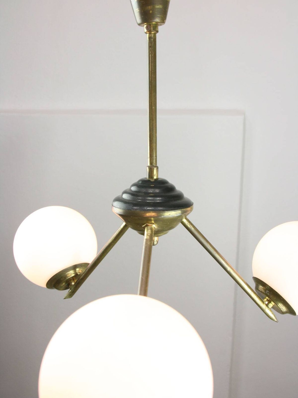 Lighting Art Deco Italian Brass And Opaline Chandelier photo
