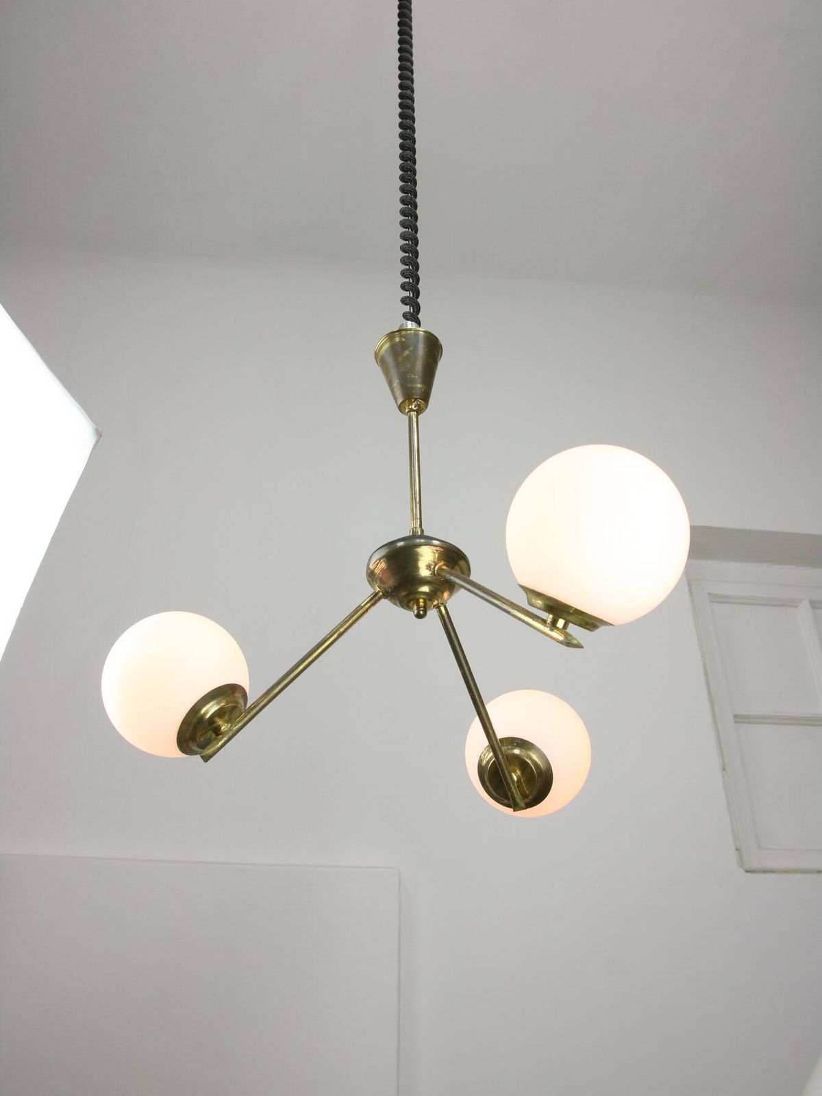 photo buy Art Deco Italian Brass And Opaline Chandelier
